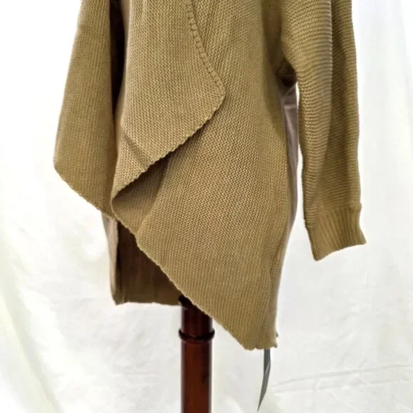 COZY CHIC Tan Knit Waterfall Cardigan | Oversized Drape Front | Small - Picture 4 of 8